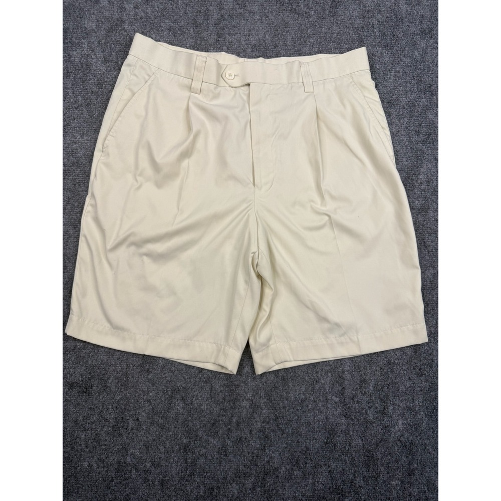 Bugatchi Uomo Mens Pleated Chino Shorts Beige Cream Size 34 Golf Casual